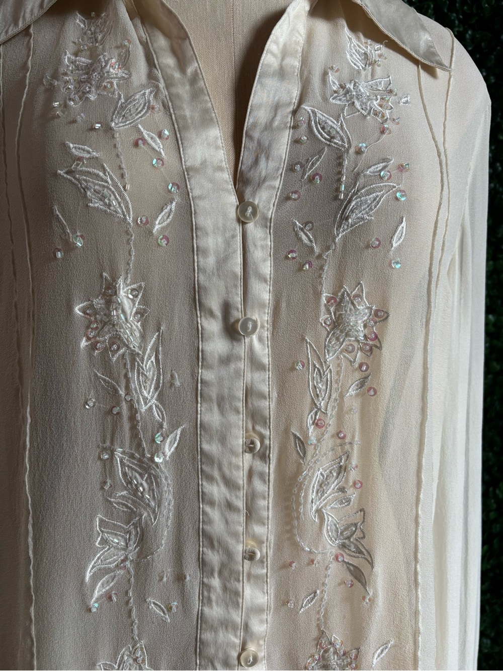 Bob Mackie Vintage Silk Sheer Beaded Sparkly Shirt Sz 16